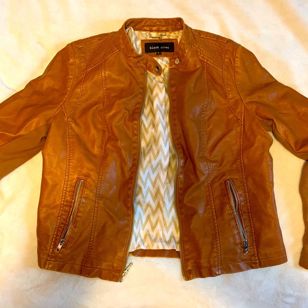 Black rivet leather like jacket